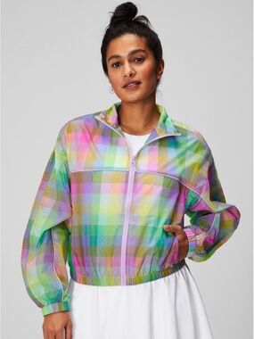 Fabletics Multicolor Pastel Plaid Bomber Jacket